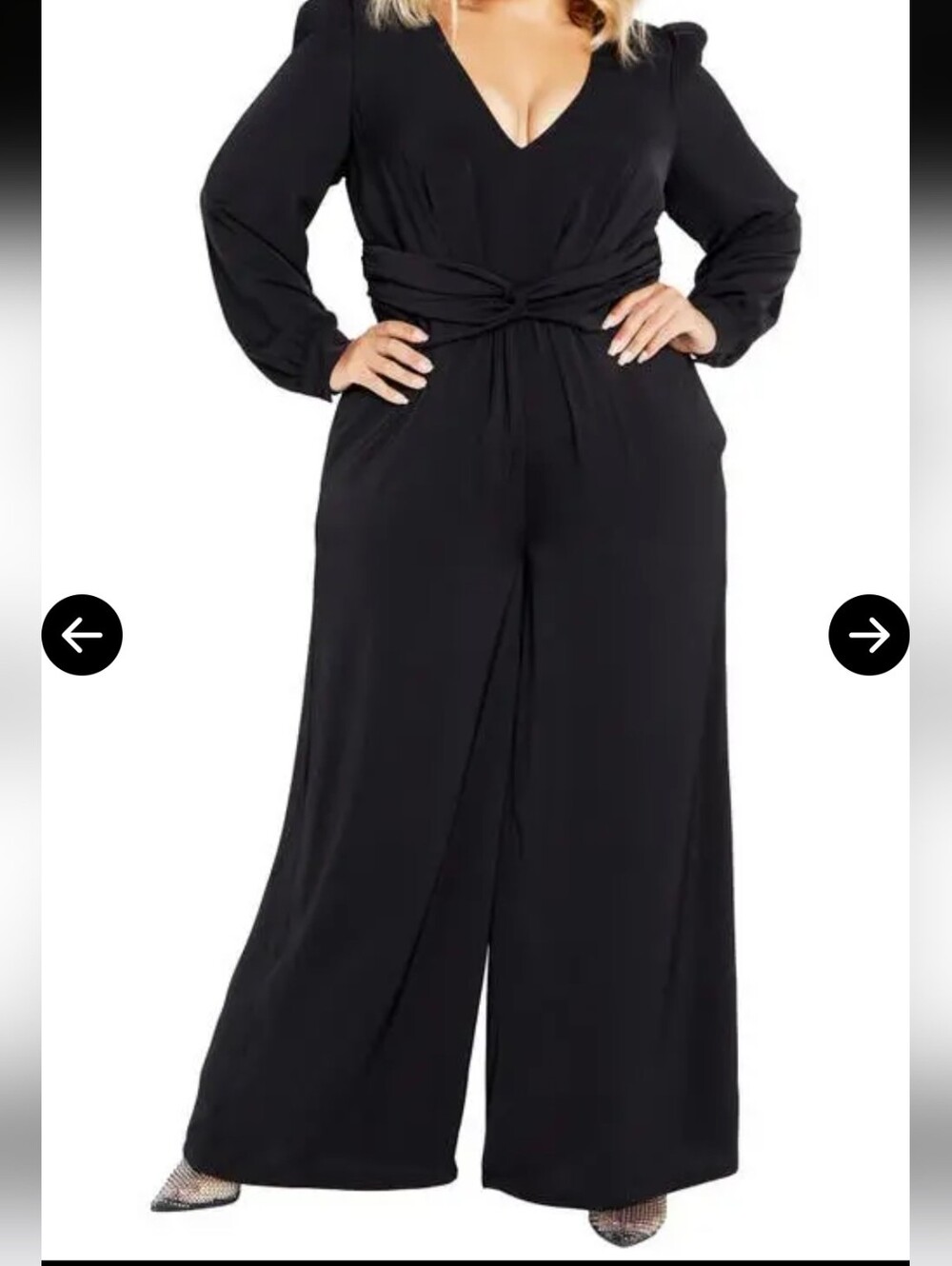 City Chic Black Blakely Long Sleeve Jumpsuit Draped Front NWT Large